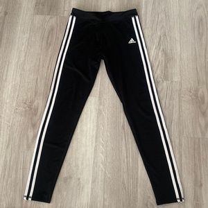 Youth Adidas 3 stripe black leggings workout pants